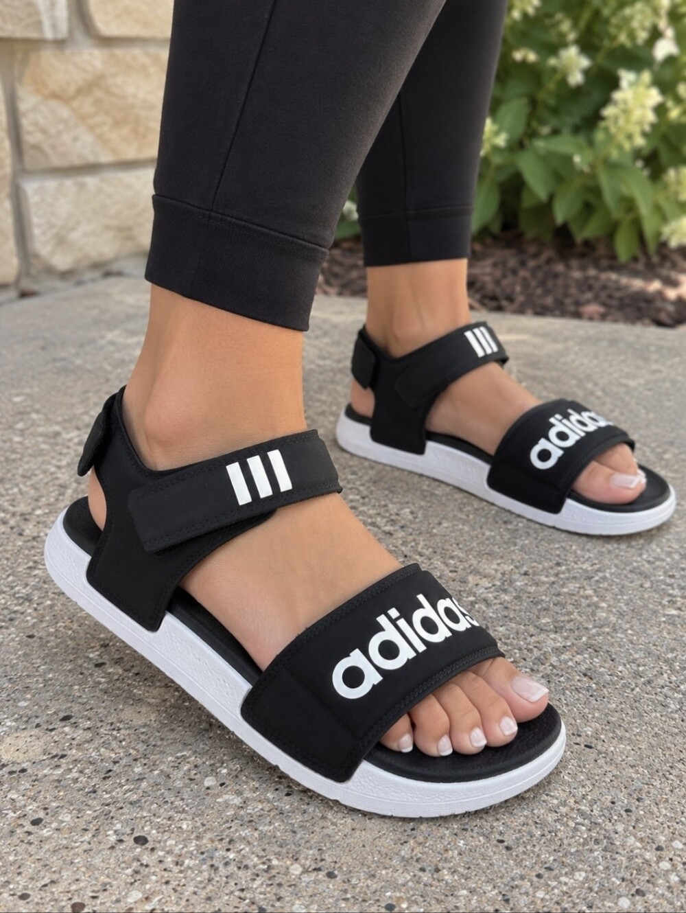 Adidas Adilette Black White Cloudfoam Sport Sandals Men’s Size 8